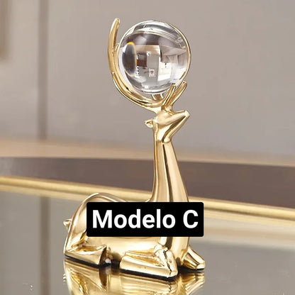 Gold Deer Resin Sculpture with Crystal Sphere – 3 Models – view 12