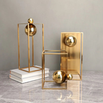 Gold Geometric Metal Sculpture with Sphere – 3 Models