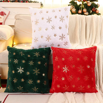 Gold Sequin Embroidered Christmas Plush Cushion Cover