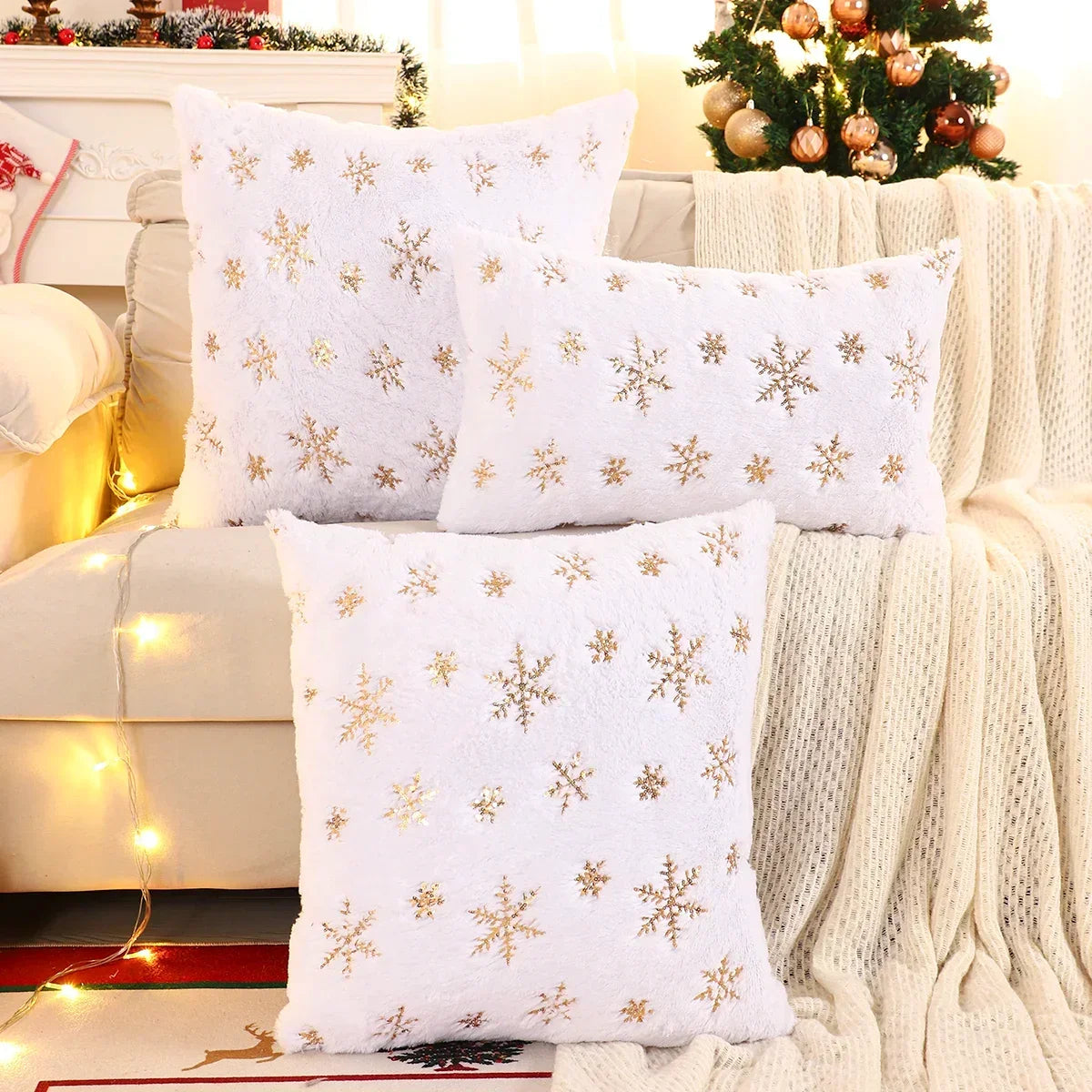 Gold Sequin Embroidered Christmas Plush Cushion Cover – view 2