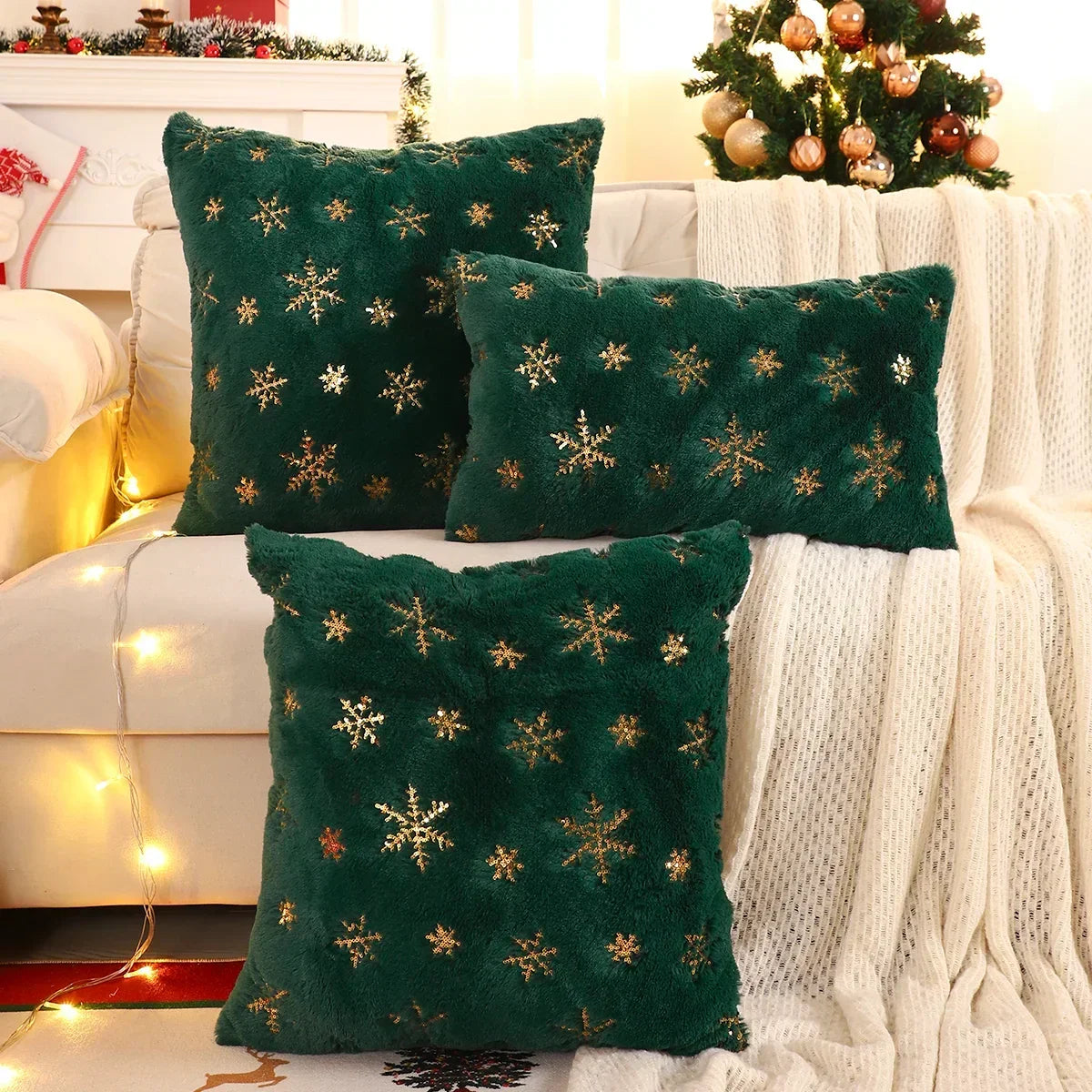 Gold Sequin Embroidered Christmas Plush Cushion Cover – view 4