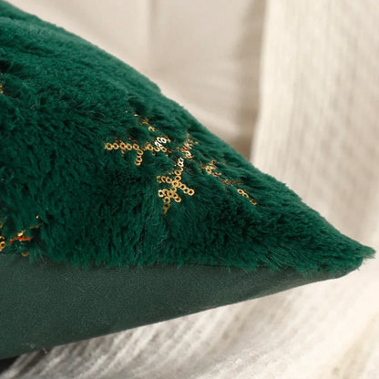 Gold Sequin Embroidered Christmas Plush Cushion Cover – view 5