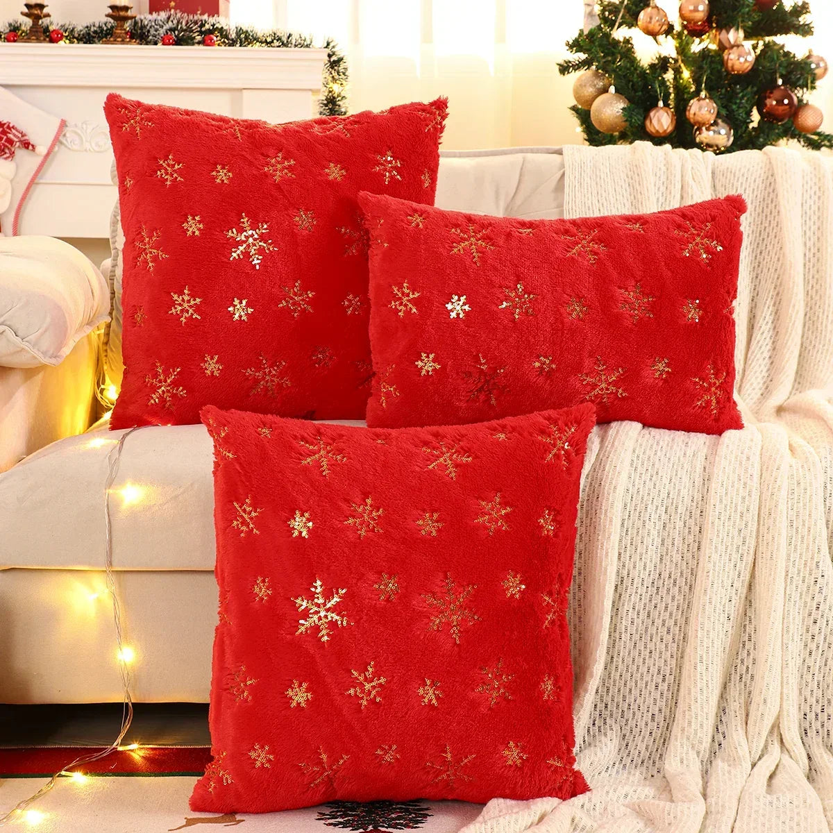 Gold Sequin Embroidered Christmas Plush Cushion Cover – view 6