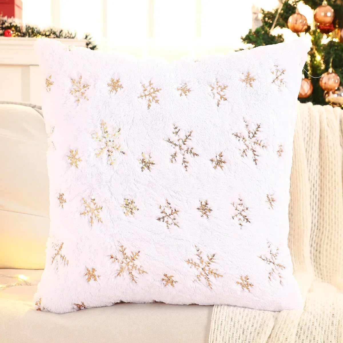 Gold Sequin Embroidered Christmas Plush Cushion Cover – view 8