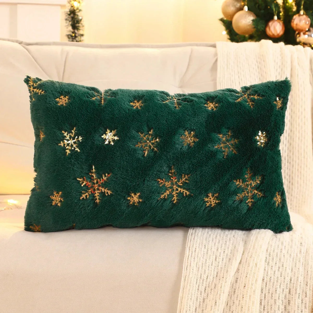 Gold Sequin Embroidered Christmas Plush Cushion Cover – view 10