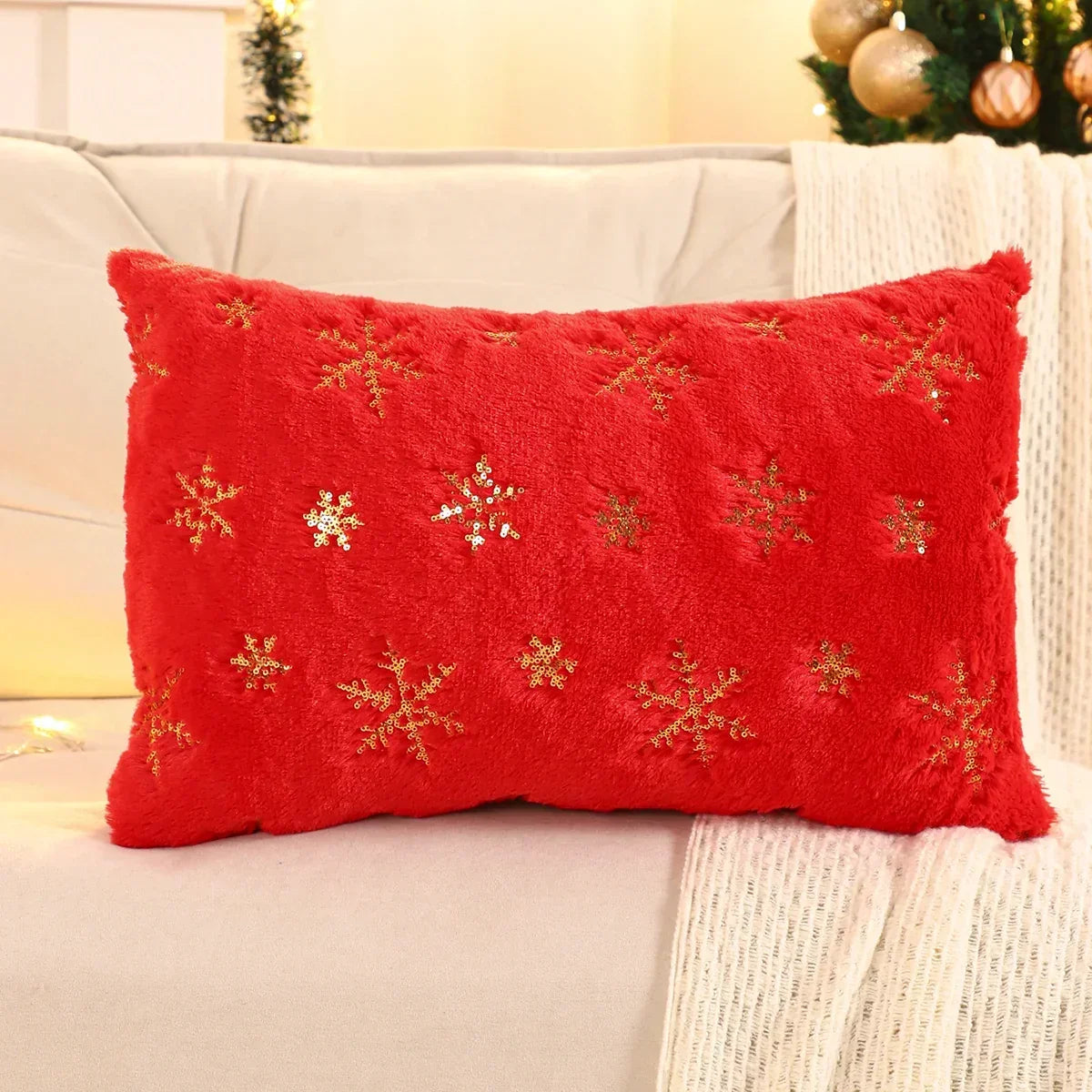 Gold Sequin Embroidered Christmas Plush Cushion Cover – view 12