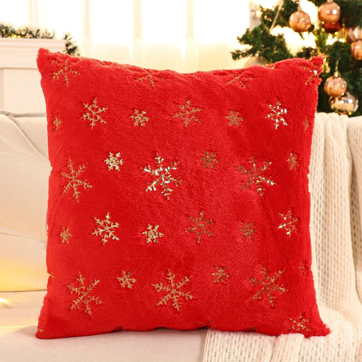 Gold Sequin Embroidered Christmas Plush Cushion Cover – view 13