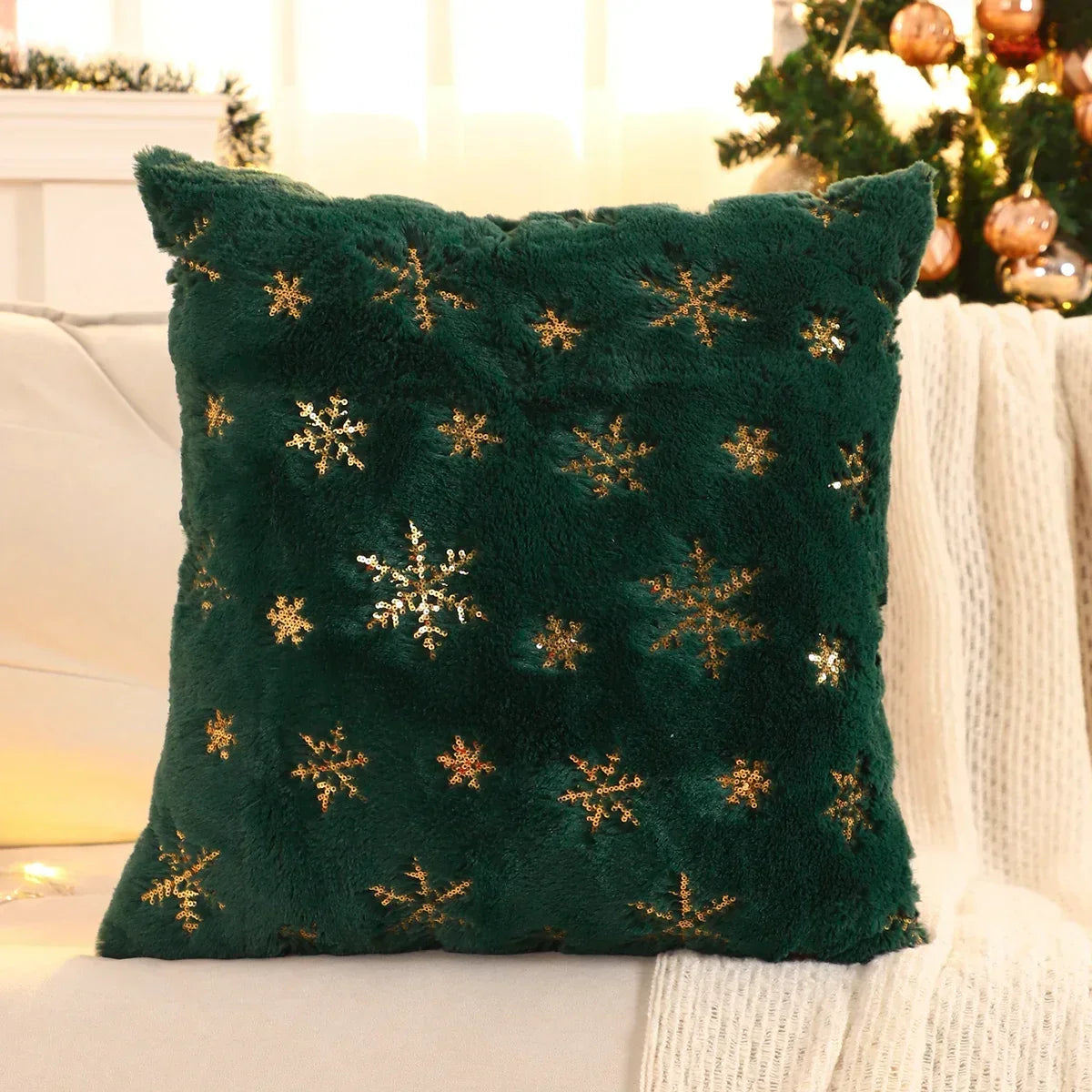 Gold Sequin Embroidered Christmas Plush Cushion Cover – view 16