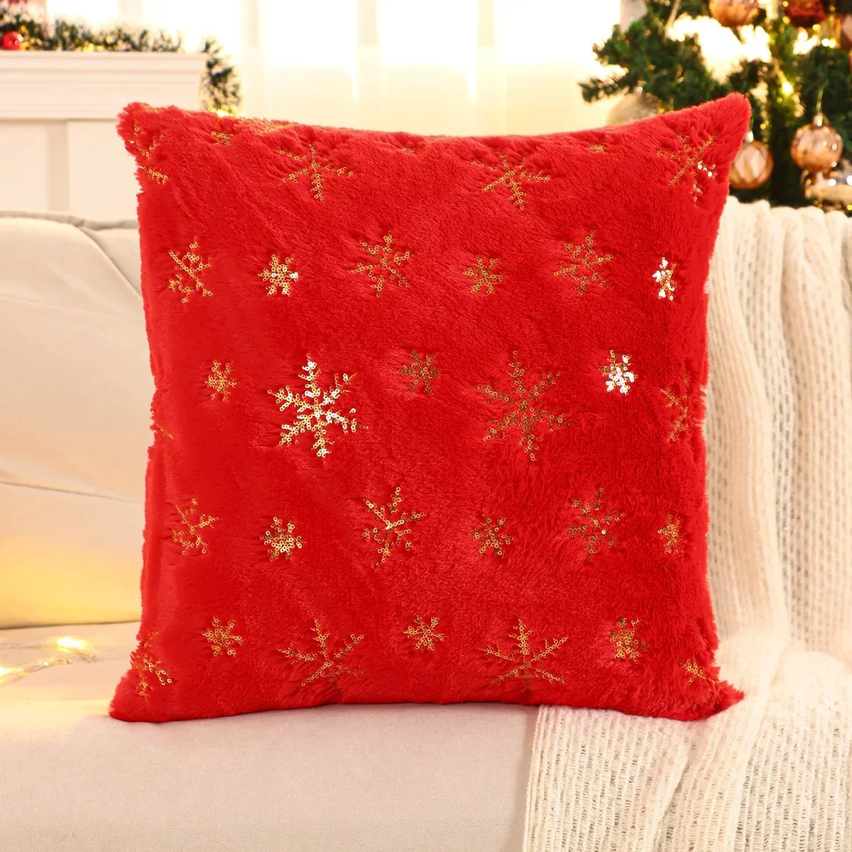 Gold Sequin Embroidered Christmas Plush Cushion Cover – view 17