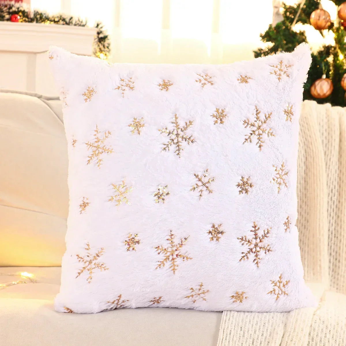 Gold Sequin Embroidered Christmas Plush Cushion Cover – view 18