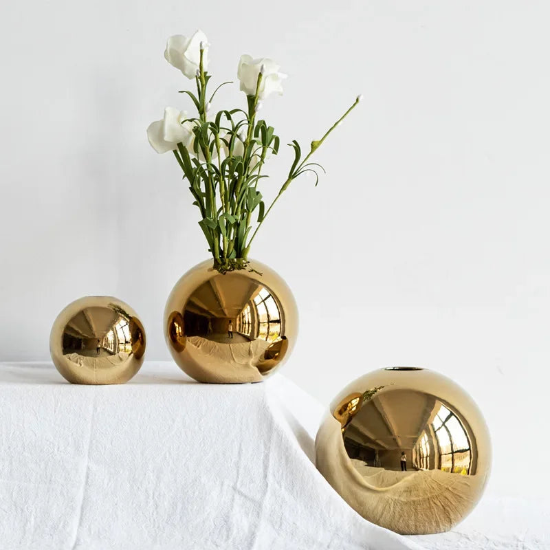 Gold-Finish Spherical Ceramic Vase – 3 Sizes or Set – view 2