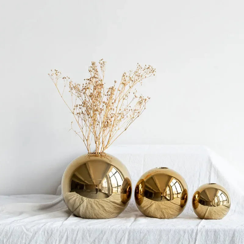 Gold-Finish Spherical Ceramic Vase – 3 Sizes or Set – view 3