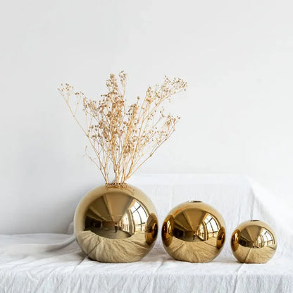 Gold-Finish Spherical Ceramic Vase – 3 Sizes or Set – view 3