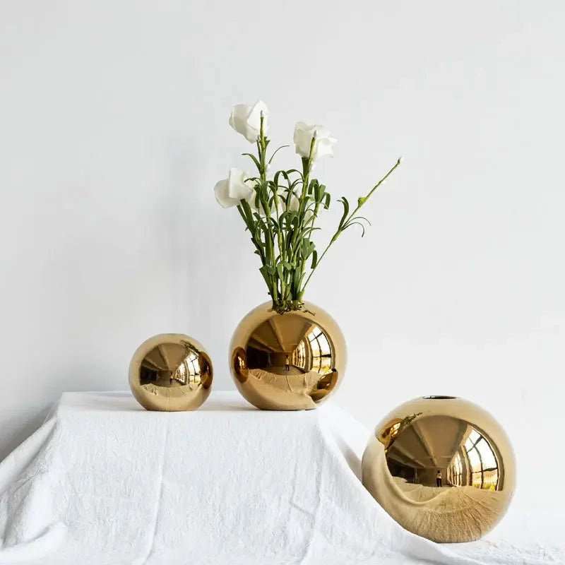 Gold-Finish Spherical Ceramic Vase – 3 Sizes or Set – view 4