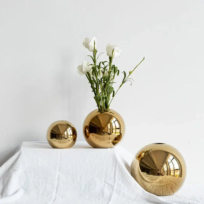 Gold-Finish Spherical Ceramic Vase – 3 Sizes or Set – view 4