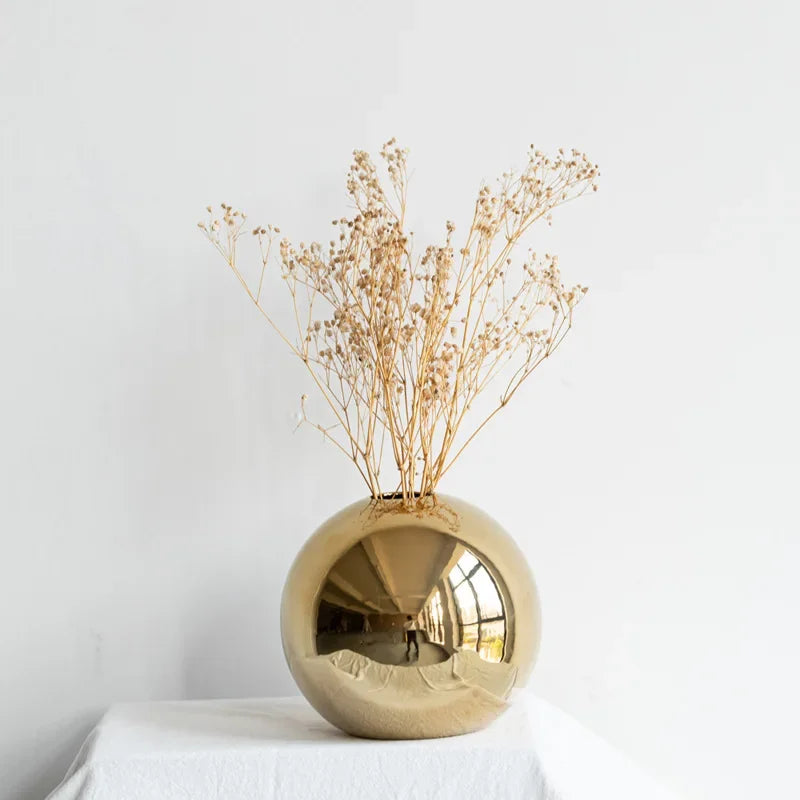 Gold-Finish Spherical Ceramic Vase – 3 Sizes or Set – view 5