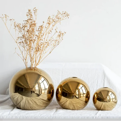 Gold-Finish Spherical Ceramic Vase – 3 Sizes or Set – view 7