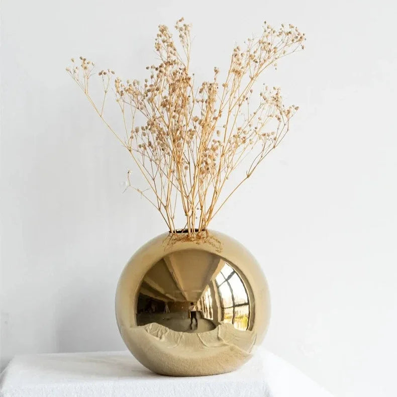 Gold-Finish Spherical Ceramic Vase – 3 Sizes or Set – view 8