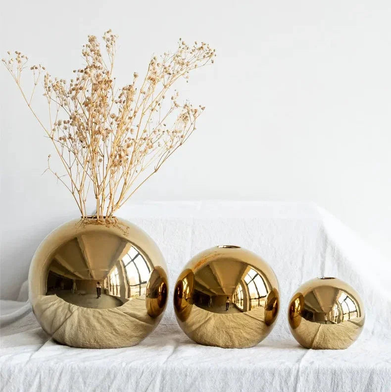 Gold-Finish Spherical Ceramic Vase – 3 Sizes or Set – view 10