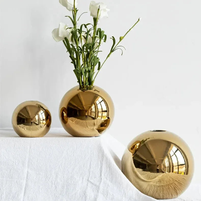 Gold-Finish Spherical Ceramic Vase – 3 Sizes or Set – view 11