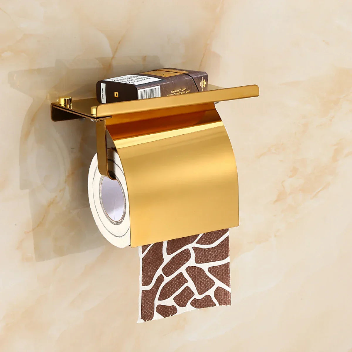 Gold Stainless Steel Toilet Paper Holder with Lid & Shelf – view 2