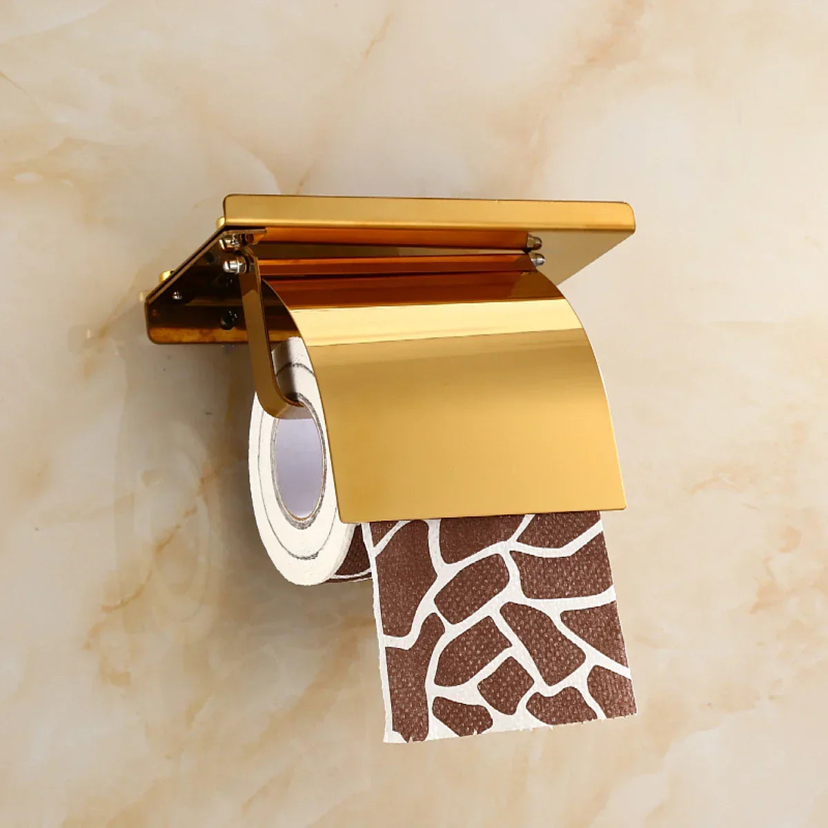 Gold Stainless Steel Toilet Paper Holder with Lid & Shelf – view 5
