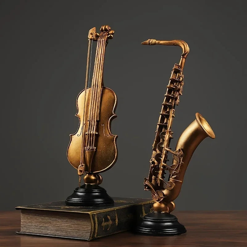 Gold Violin & Saxophone Resin Sculpture – view 2
