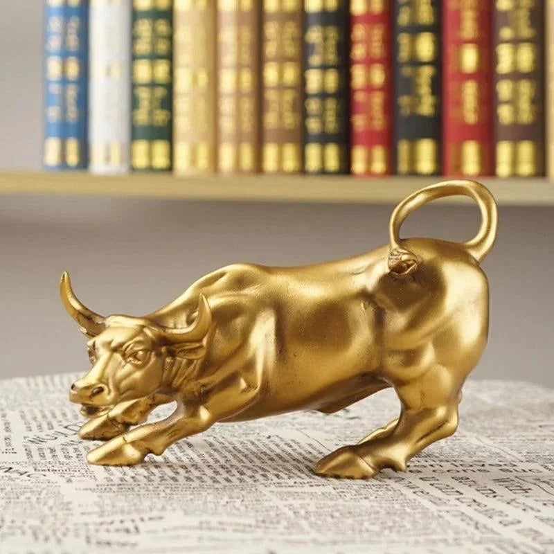 Gold Wall Street Bull Resin Sculpture – view 2