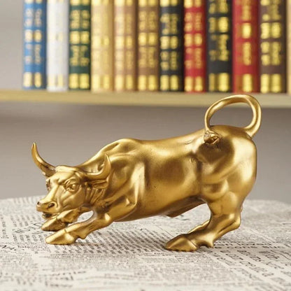 Gold Wall Street Bull Resin Sculpture – view 2