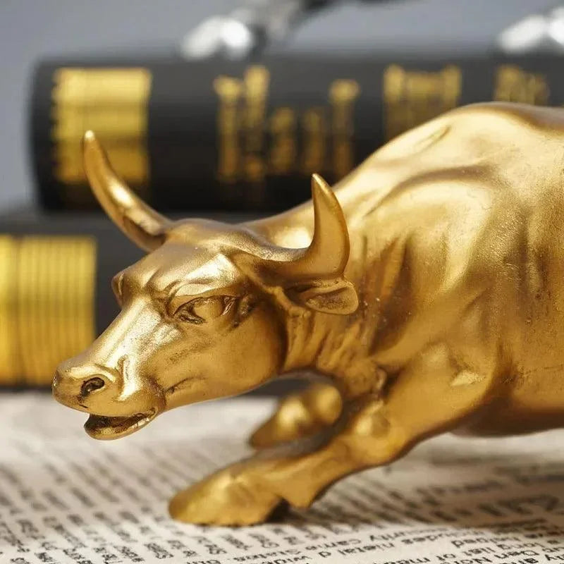 Gold Wall Street Bull Resin Sculpture – view 5