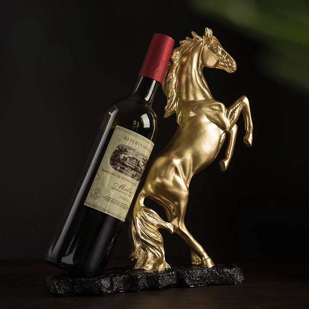 Gold War Horse Resin Wine Bottle Holder