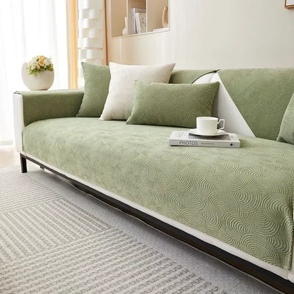 Green Chenille Jacquard Non-Slip Sofa Cover