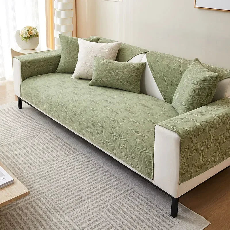 Green Chenille Jacquard Non-Slip Sofa Cover – view 5