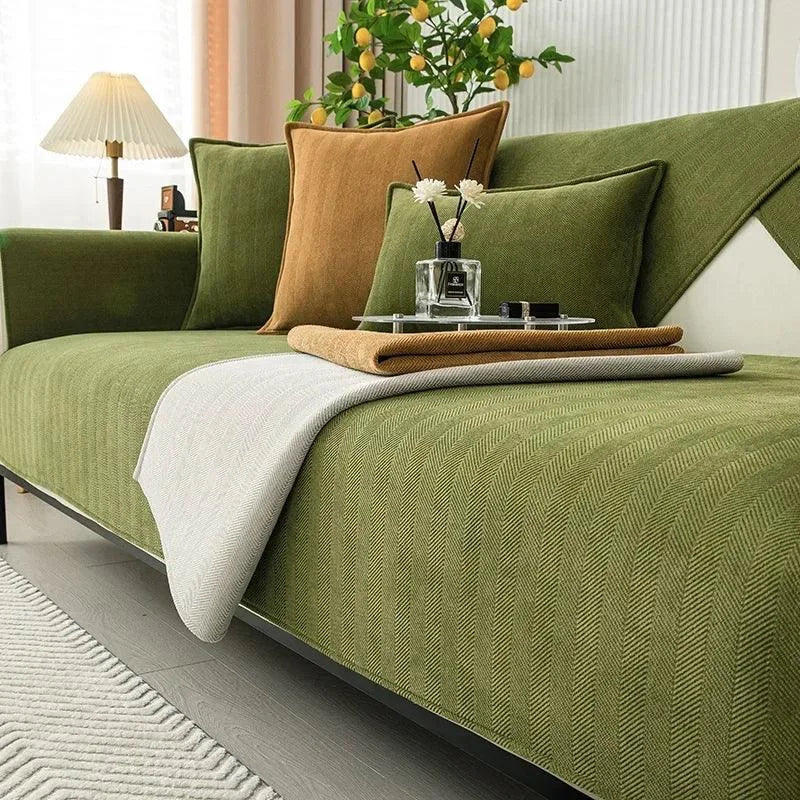 Green Chenille Non-Slip Sofa Protector