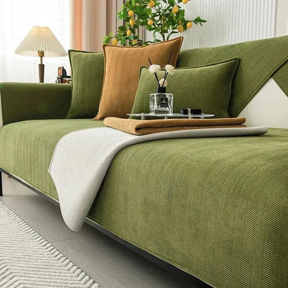 Green Chenille Non-Slip Sofa Protector