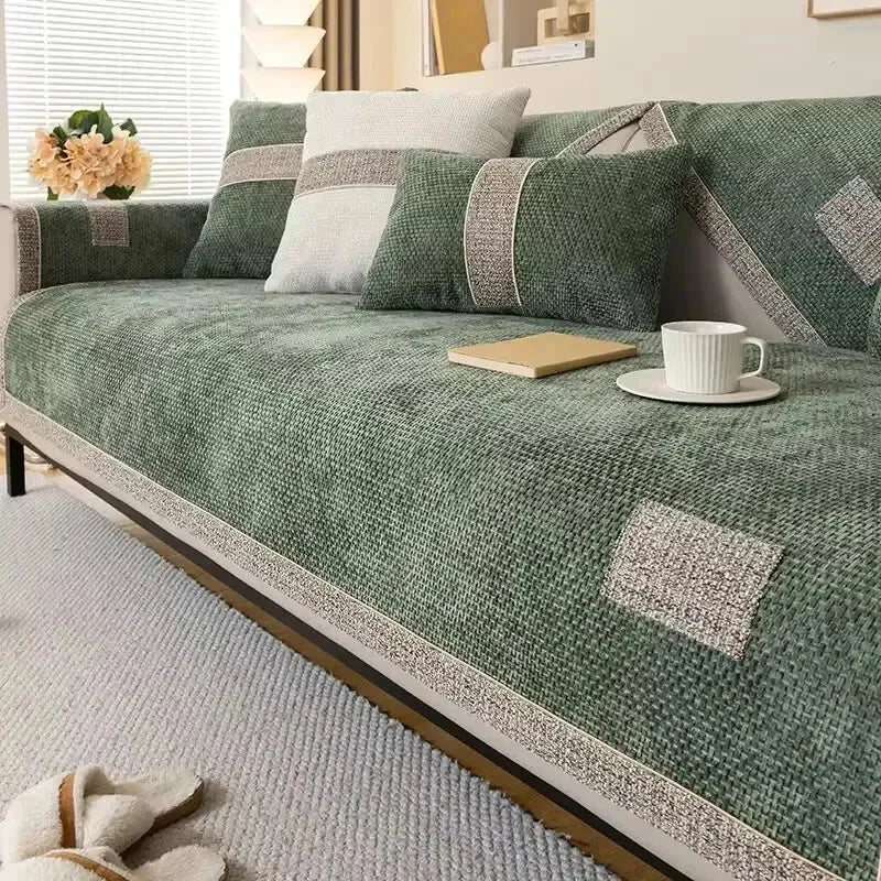 Green Chenille Non-Slip Sofa Protector