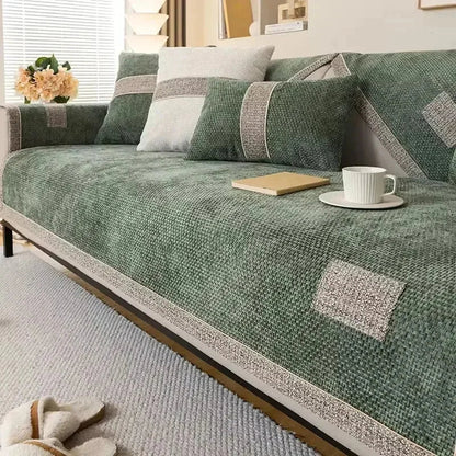 Green Chenille Non-Slip Sofa Protector