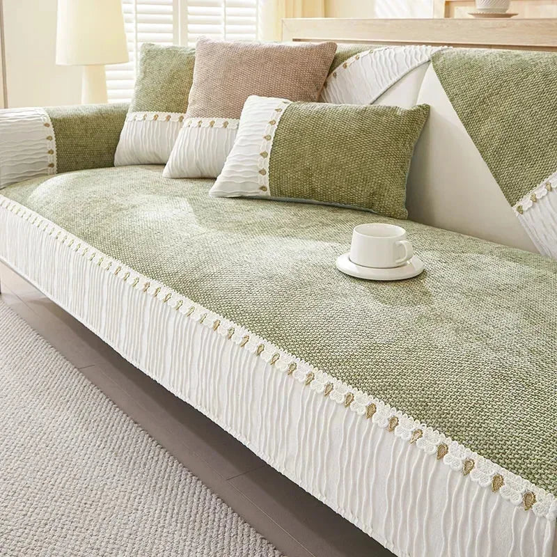 Green Chenille Non-Slip Sofa Protector