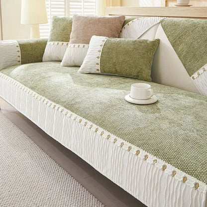 Green Chenille Non-Slip Sofa Protector
