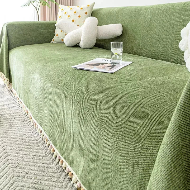 Green Chevron Chenille Sofa Protector