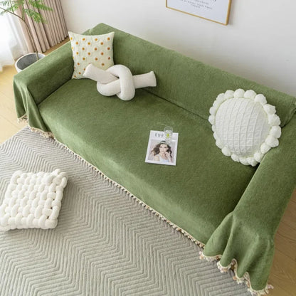 Green Chevron Chenille Sofa Protector – view 4