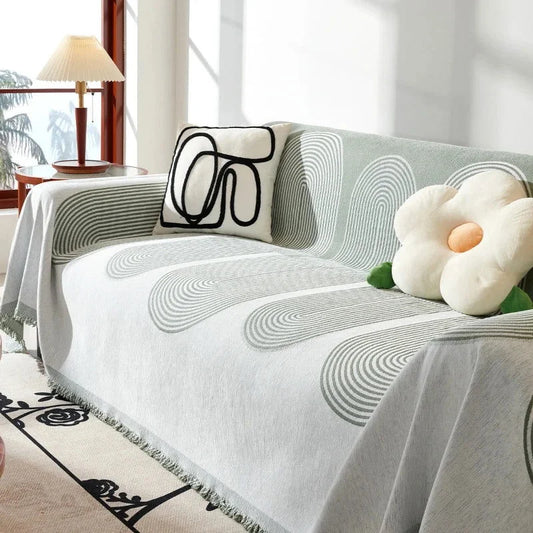 Green Fringed Sofa Protector Throw