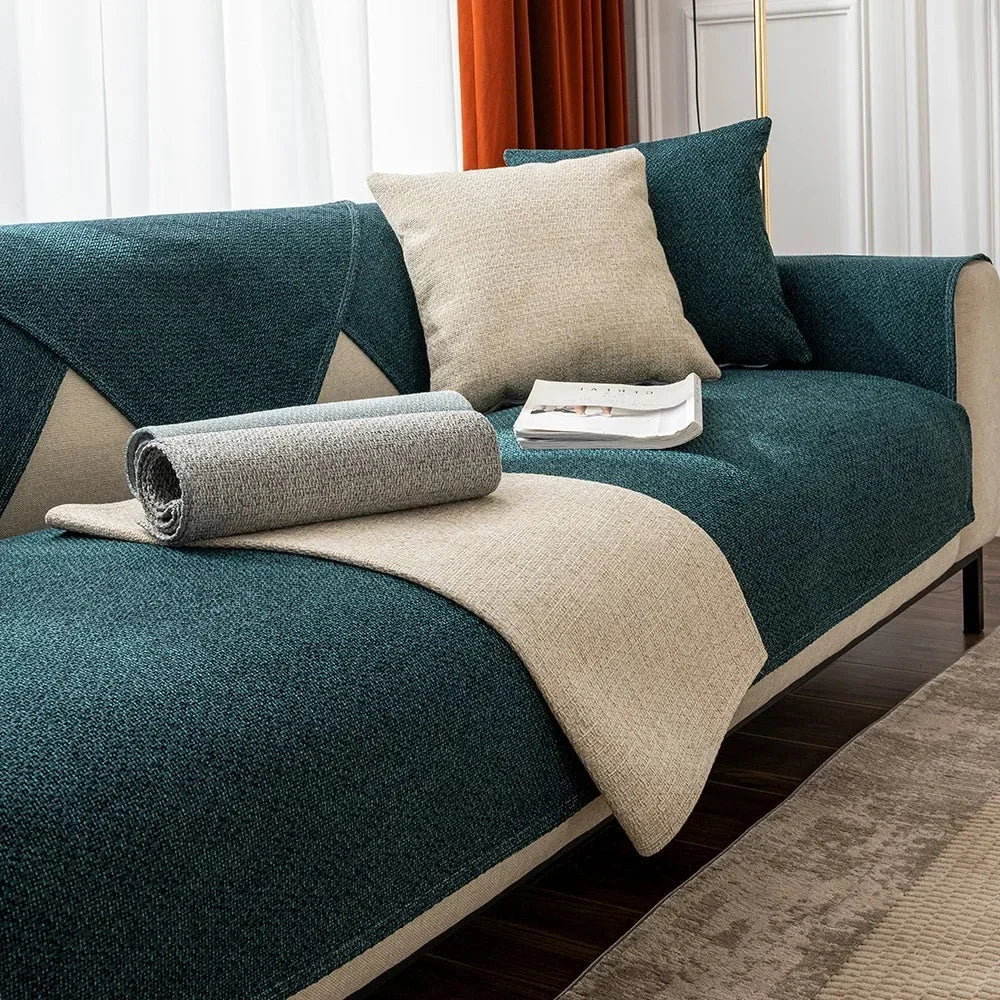Green Jacquard Non-Slip Sofa Protector