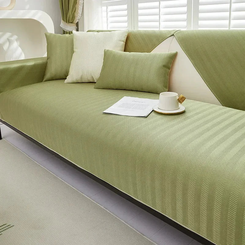 Green Quilted Non-Slip Sofa Cover