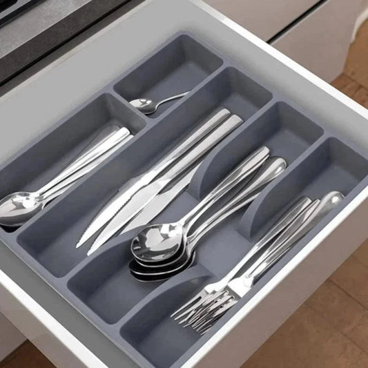 Grey 5-Compartment Cutlery Drawer Organiser