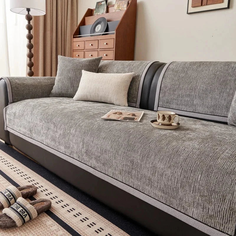 Grey 500gsm Chenille Non-Slip Sofa Cover