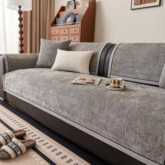Grey 500gsm Chenille Non-Slip Sofa Cover