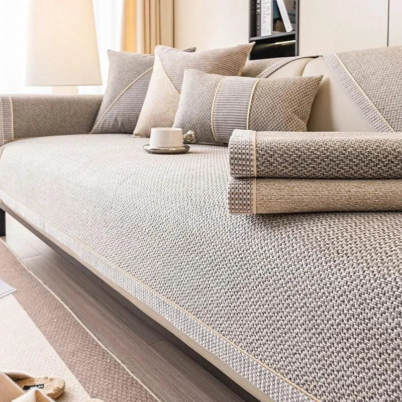 Grey-Beige Cotton-Linen Non-Slip Sofa Protector – view 2
