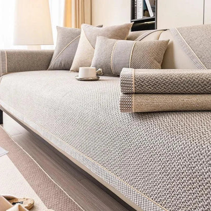 Grey-Beige Cotton-Linen Non-Slip Sofa Protector – view 2
