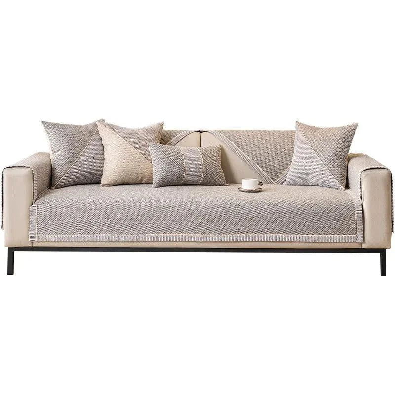 Grey-Beige Cotton-Linen Non-Slip Sofa Protector – view 4